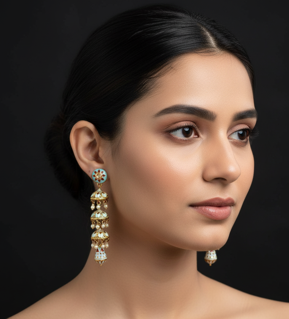 Turqupise Meenakari Layered Earrings