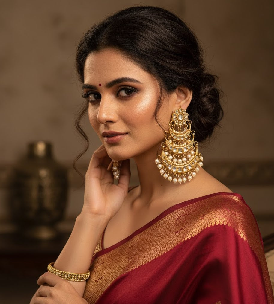 Kundan Layered Chandbali Earrings