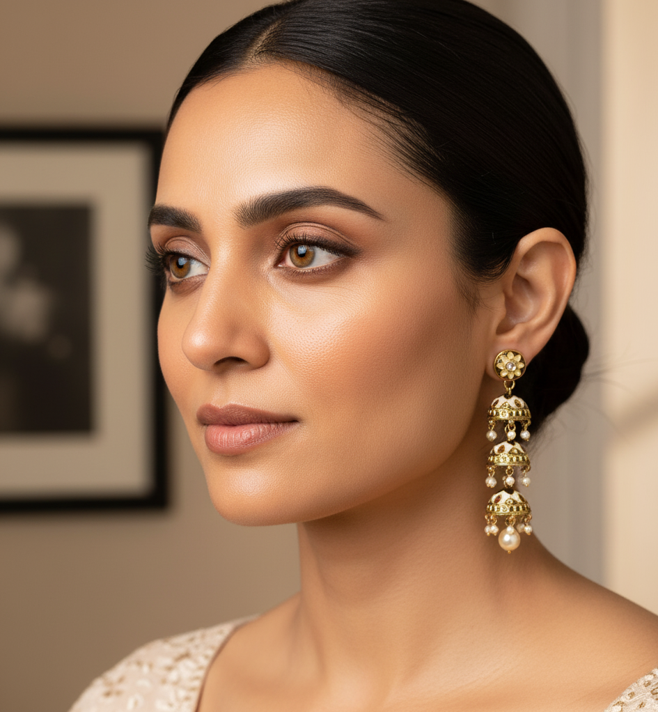 Brown Enamel Layered Jhumki Earrings