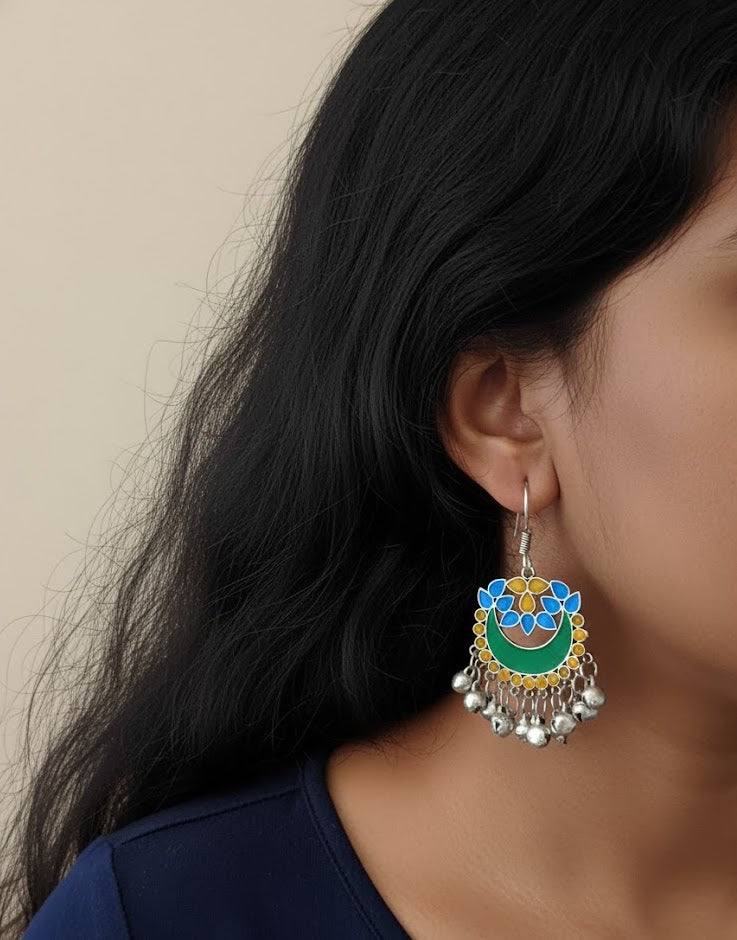 Multicolor Afgani Silver Meenakari Earrings