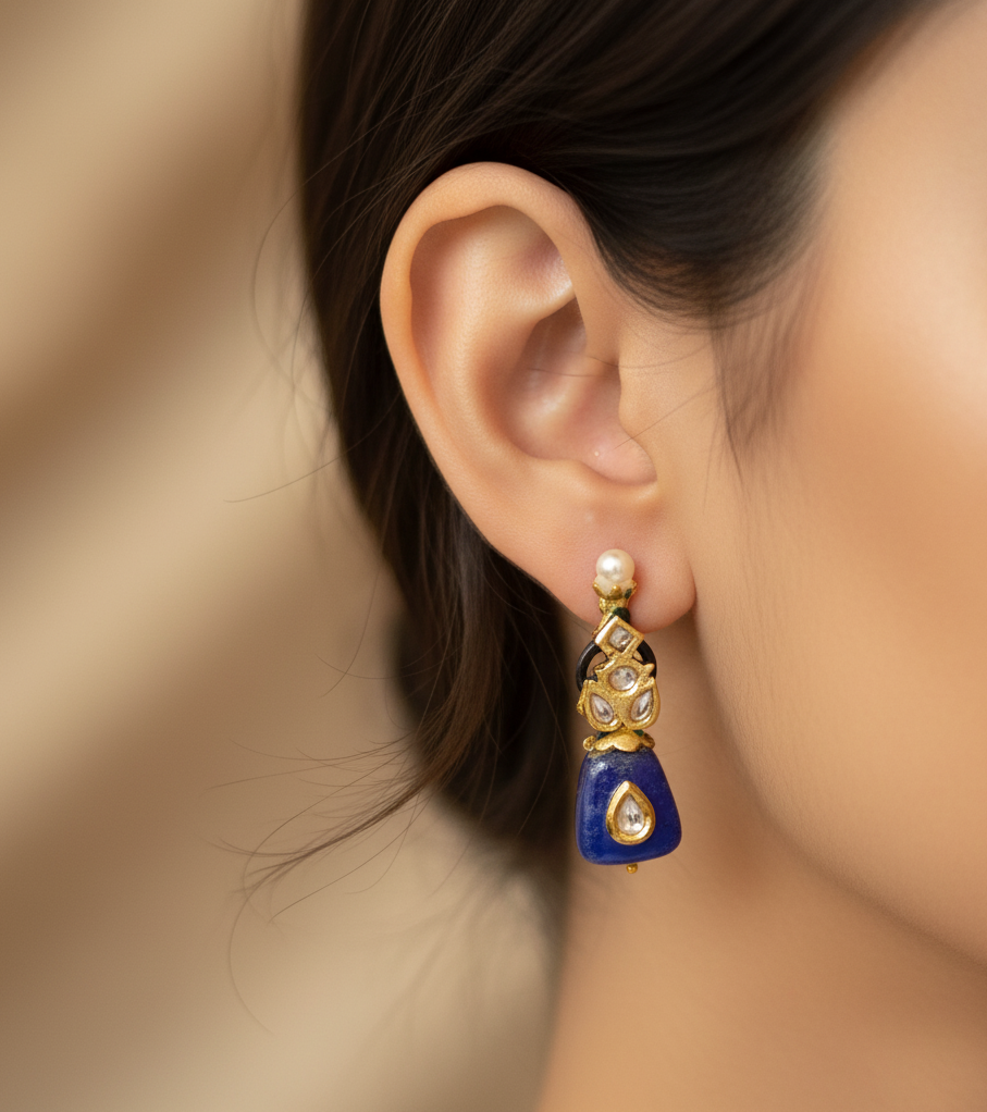 Blue Stone Kundan Earrings