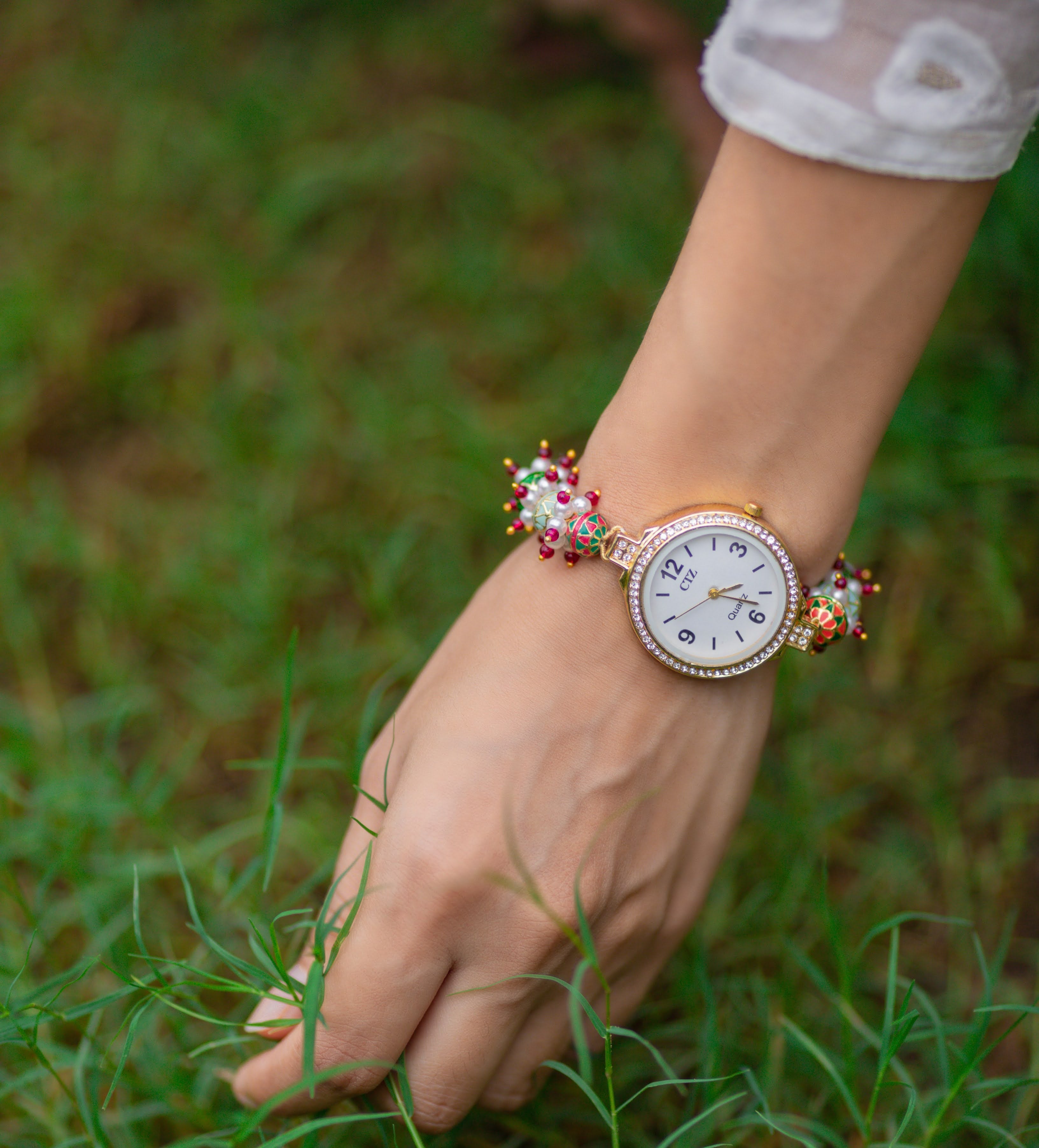 Meenakari Pearl Bead Wrist Watch