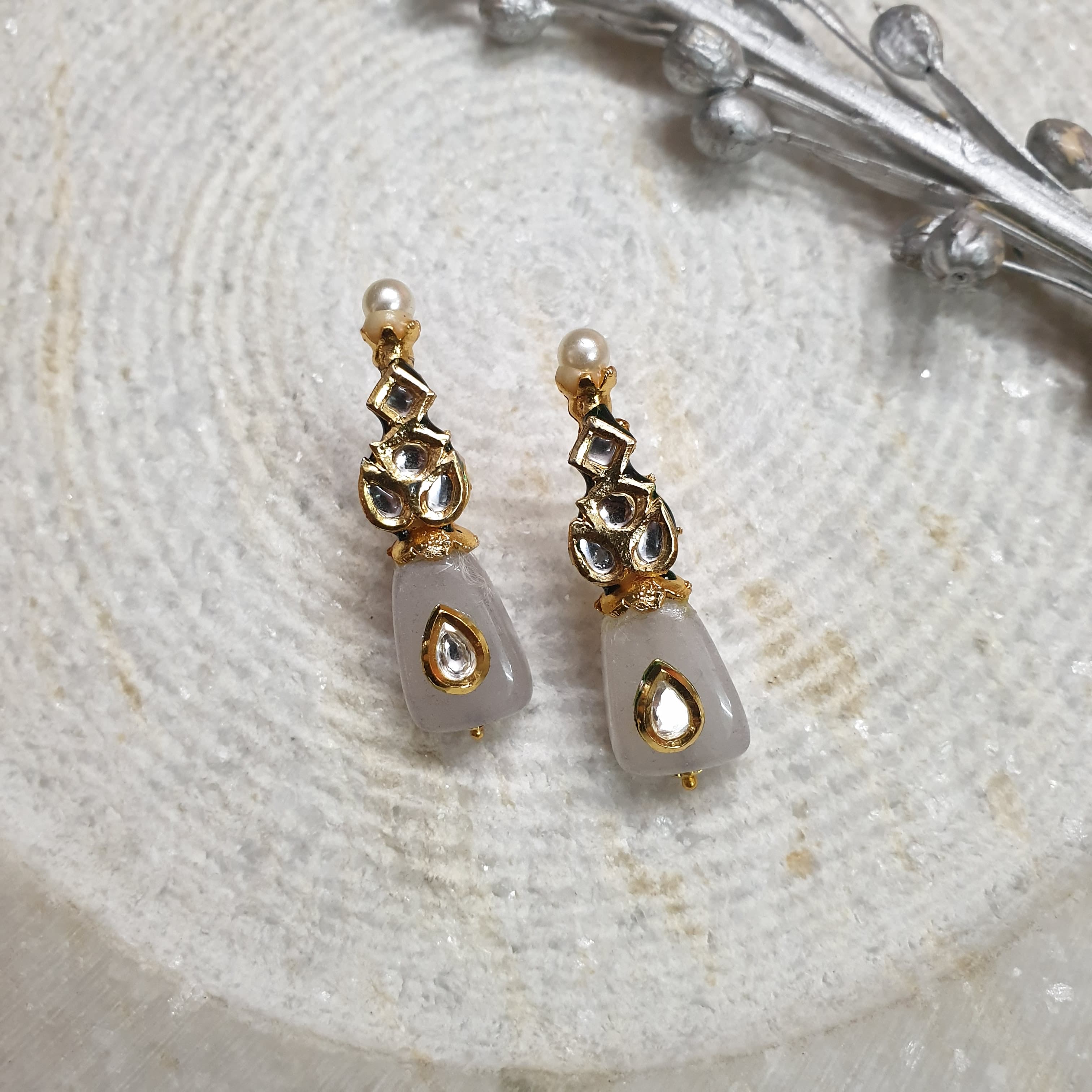 White Stone Kundan Small Earrings