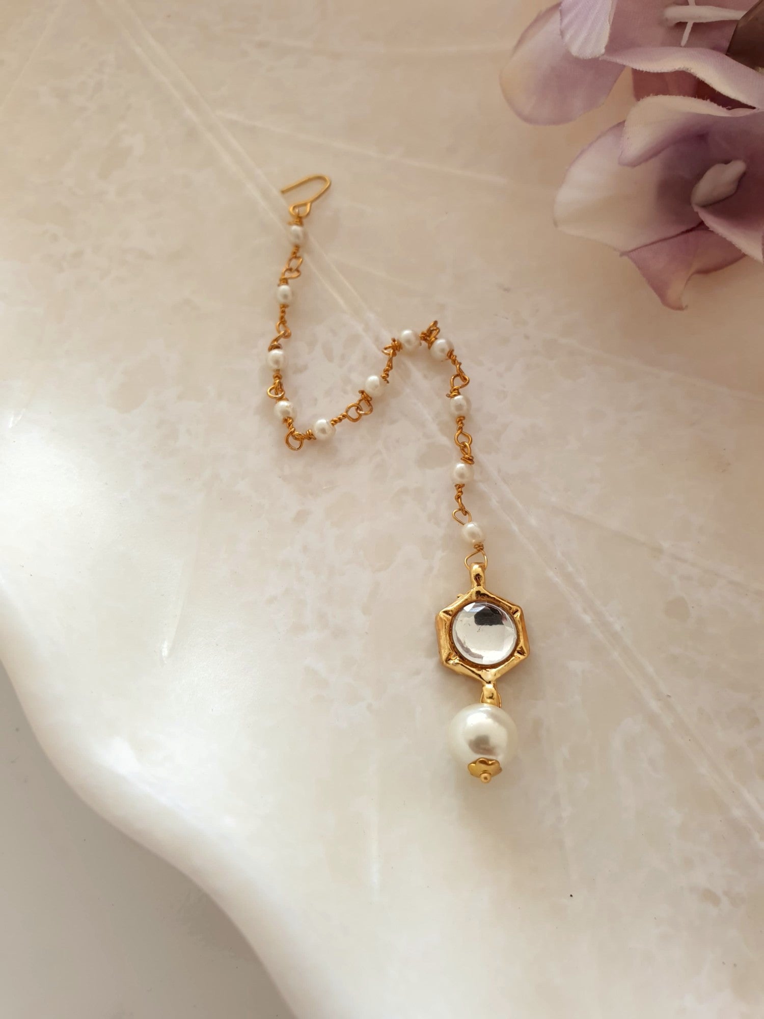 White Stone Meenakari Pearl Beaded Maang Tikka