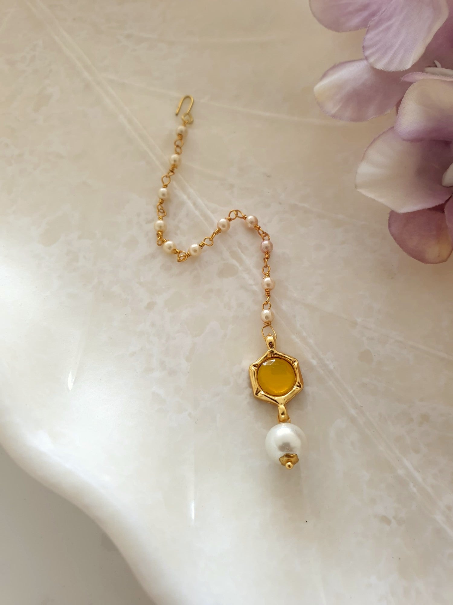 Yellow Stone Meenakari Pearl Beaded Maang Tikka