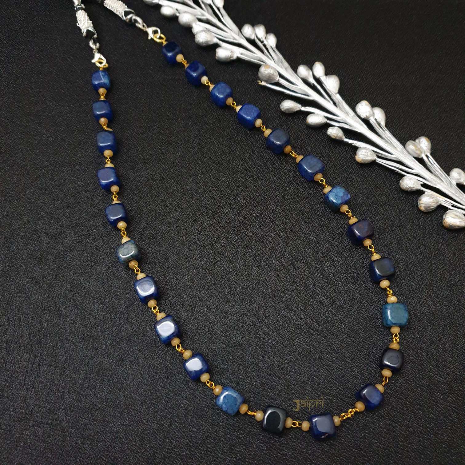 Navy Blue Beads Long Necklace