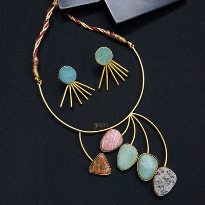 Designer Natural Stone Choker Necklace With Earrings