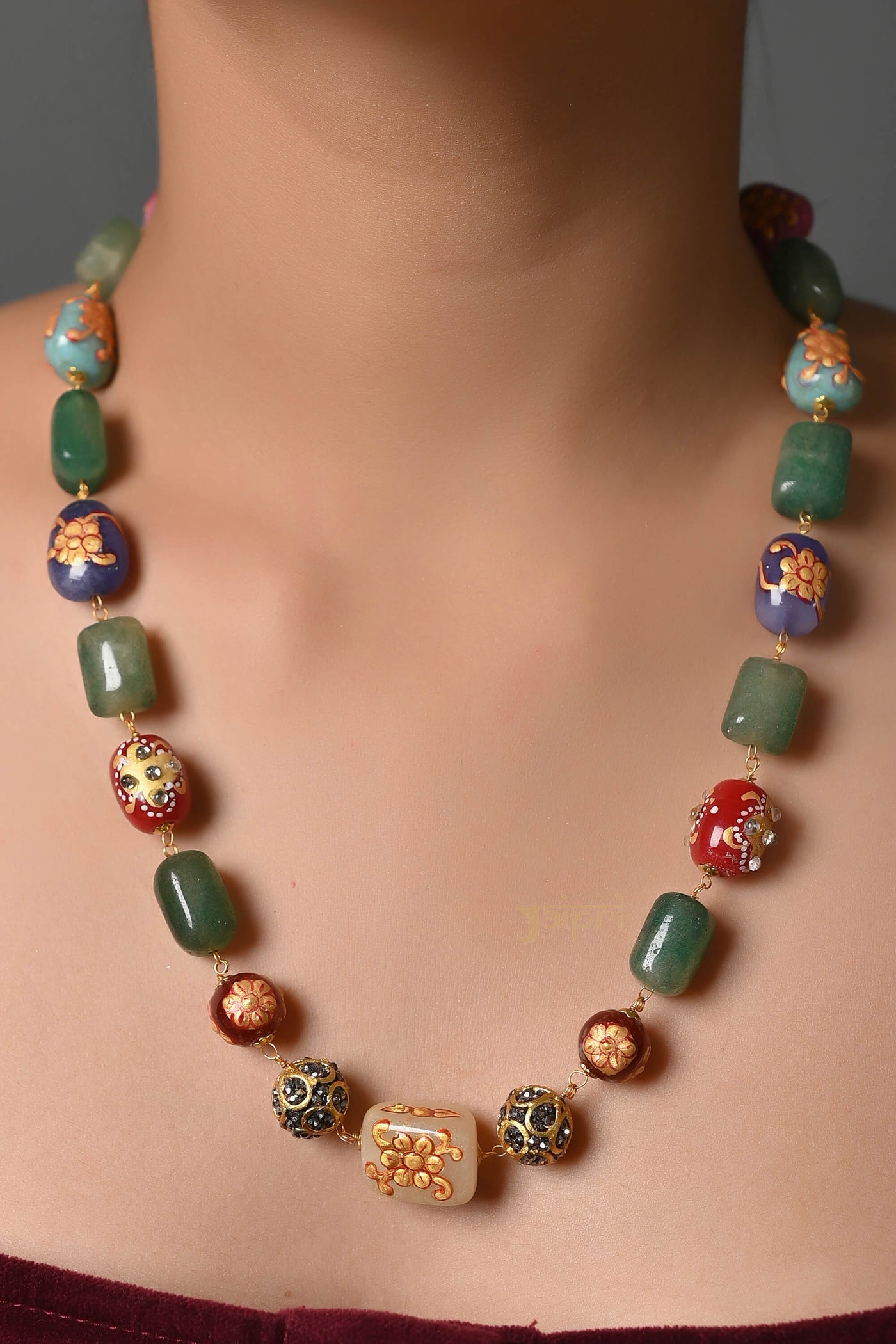 Multicolor Beads Stone Floral Necklace With Earrings