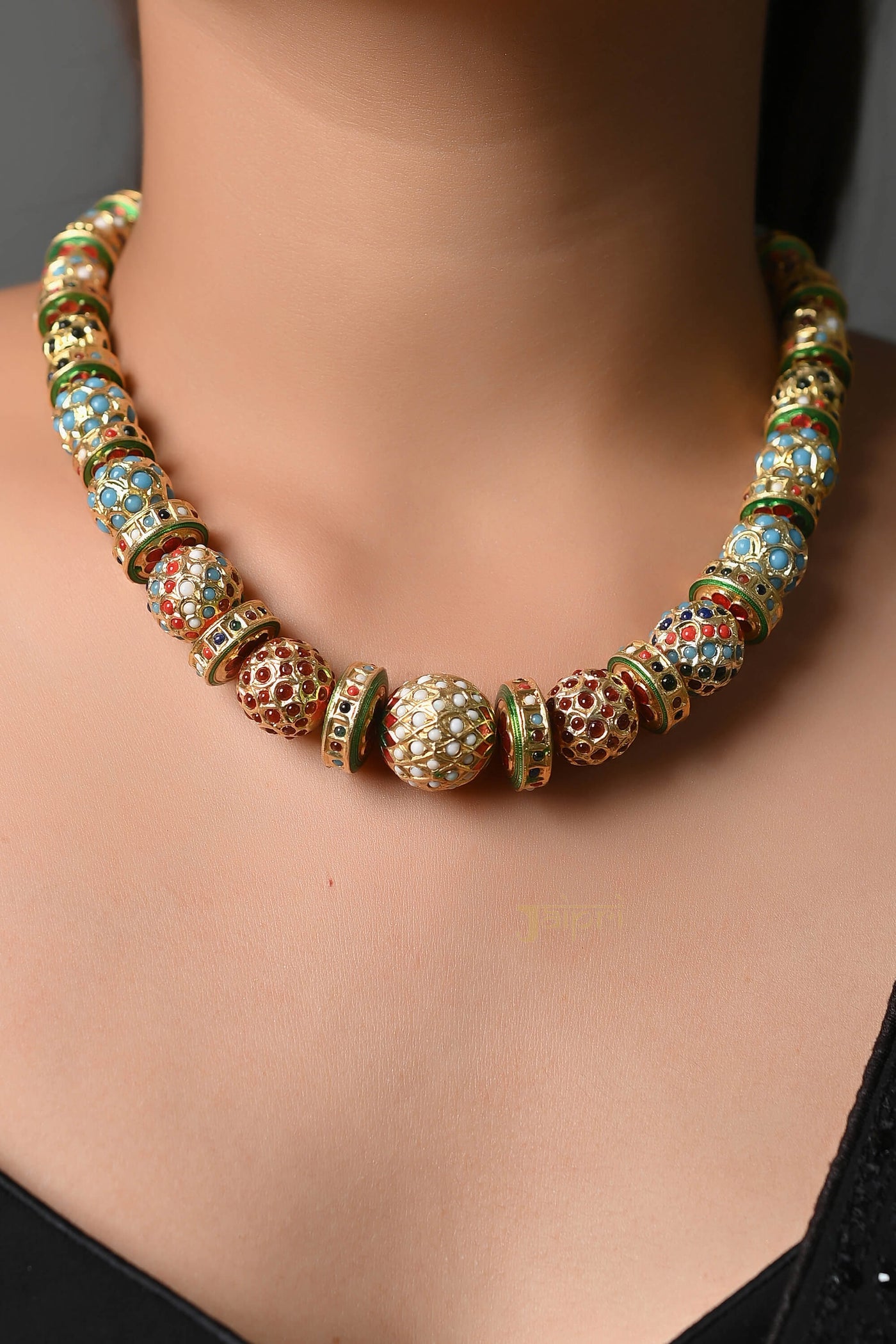 Designer Multicolor Stone Jadau Beads Necklace