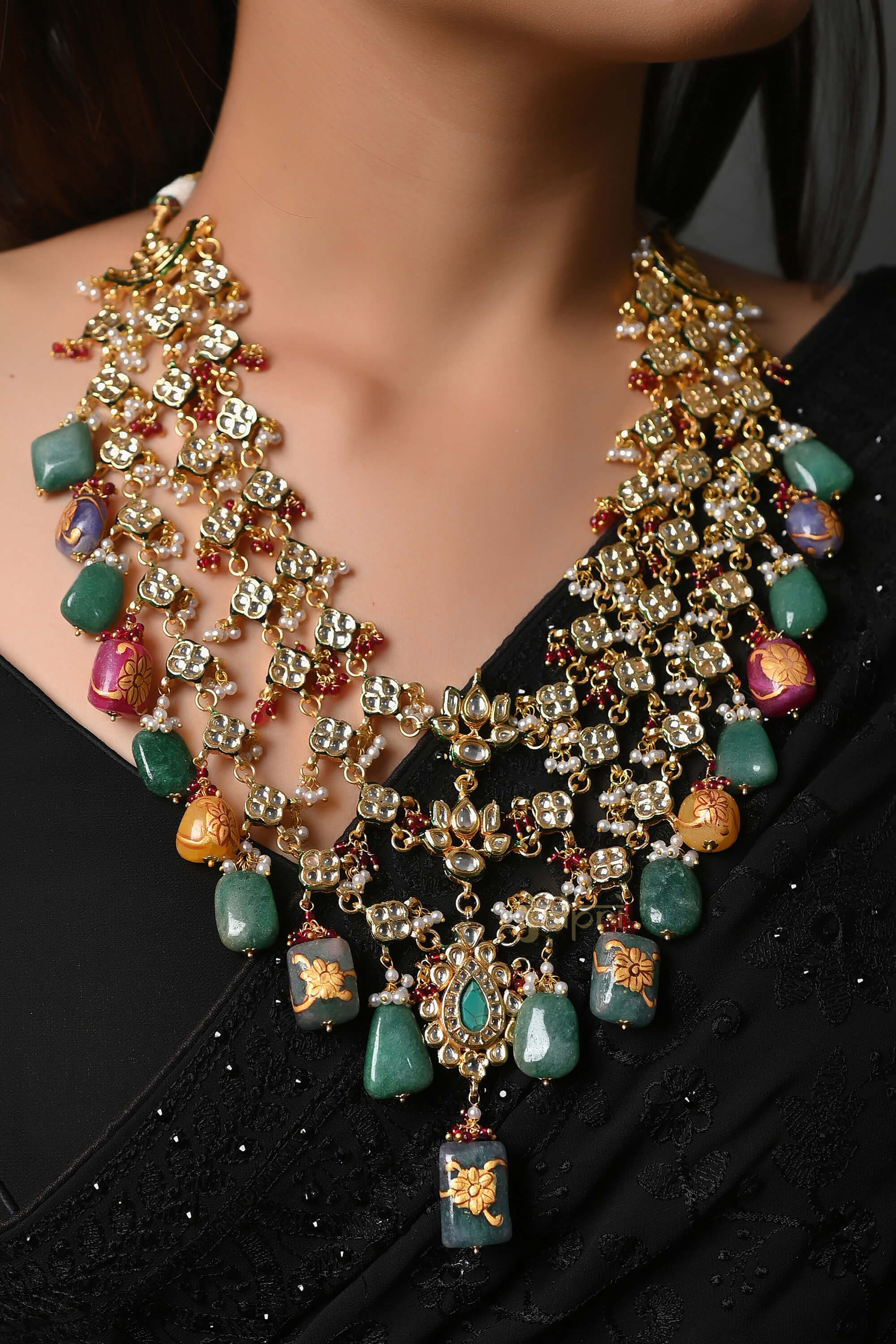 Kundan Rani Haar Necklace Set With Stone Beading
