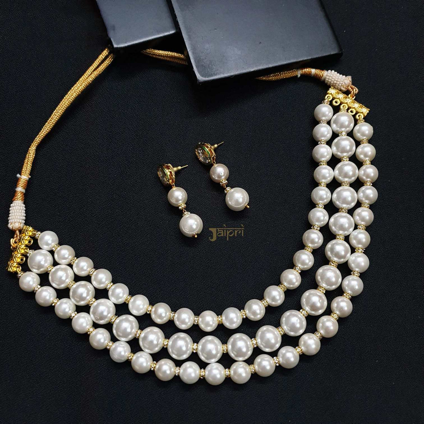 Adorable Pearl Beads Stone Choker With Earrings