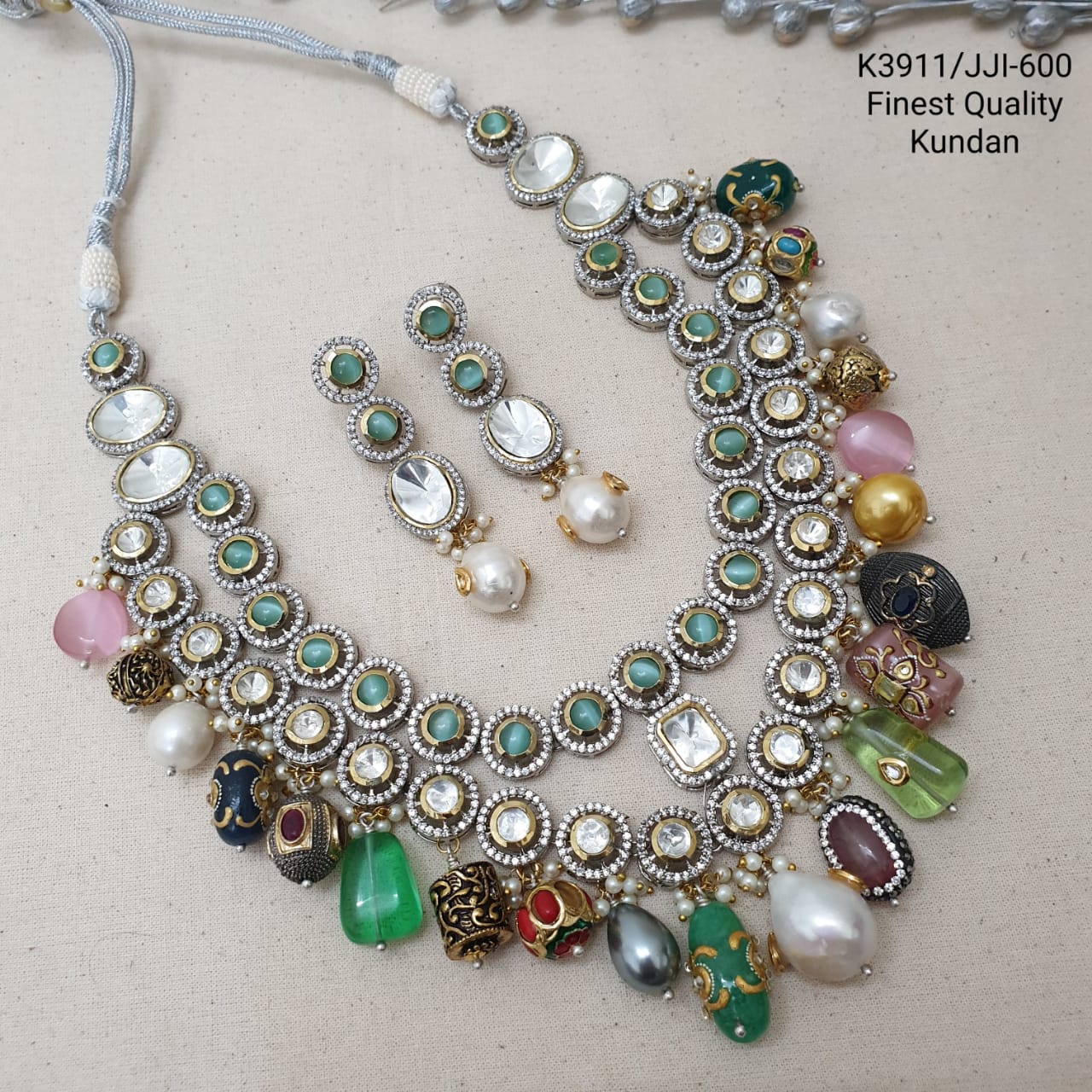 Designer Multi Beads Kundan Polki Necklace