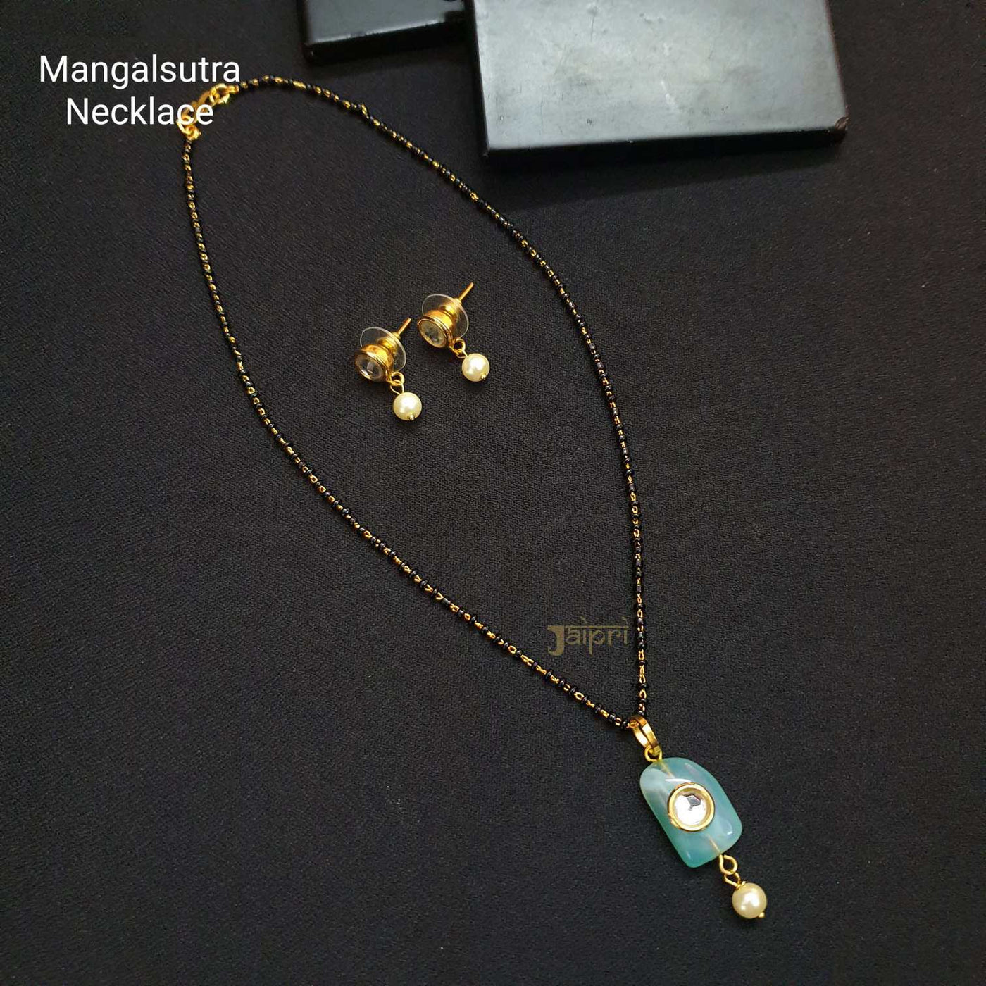 Uneven Turquoise Stone Mangalsutra With Earrings