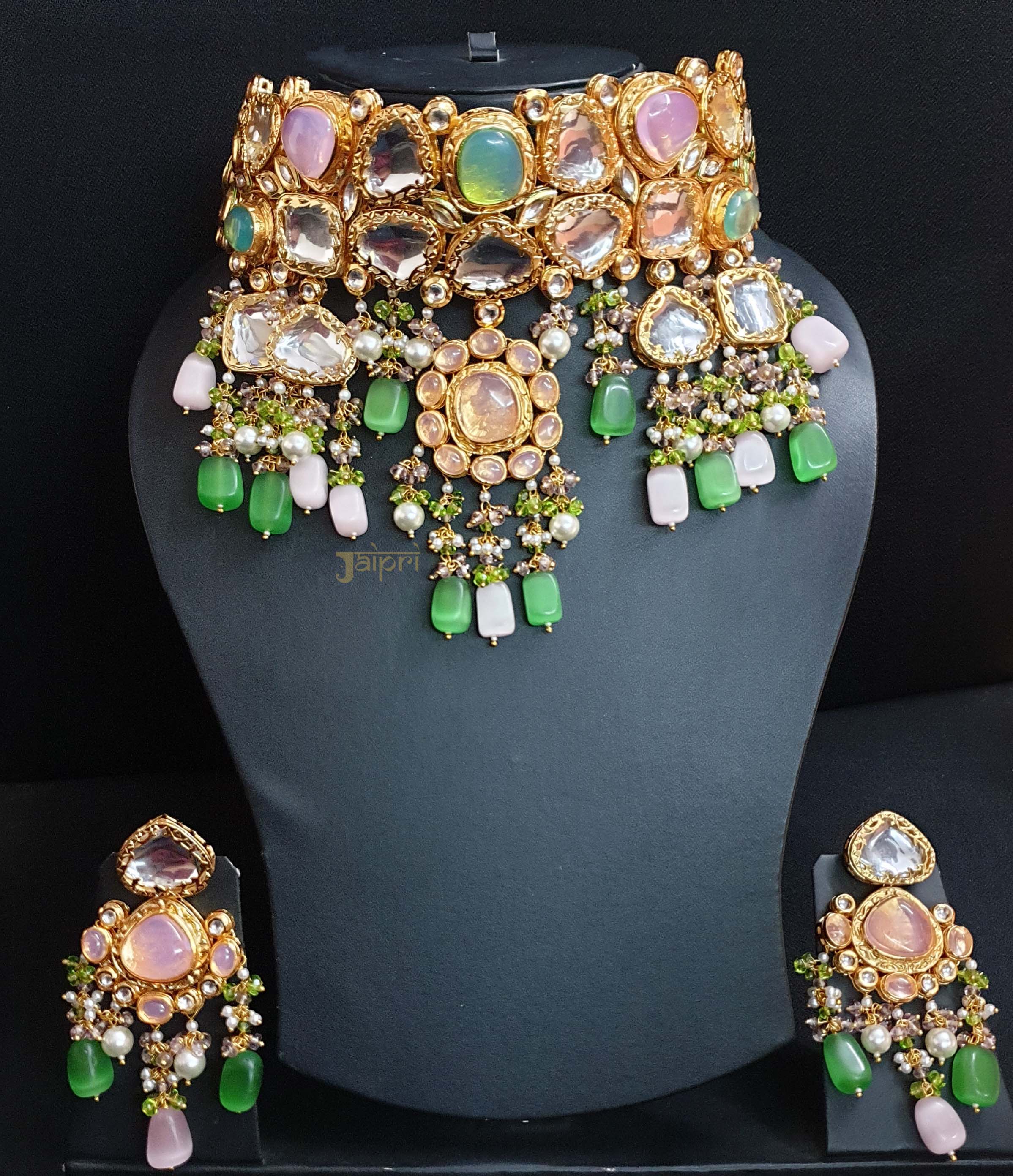 Designer Kundan Stones Bridal Necklace With Earrings