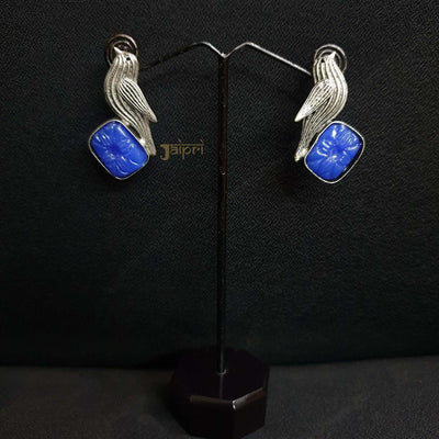 Unique Bird Design Blue Stone Ear Studs