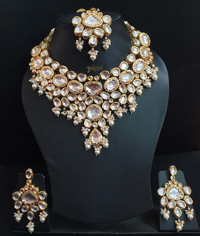 Kundan Pearl Bridal Necklace With Earrings And Maangtikka