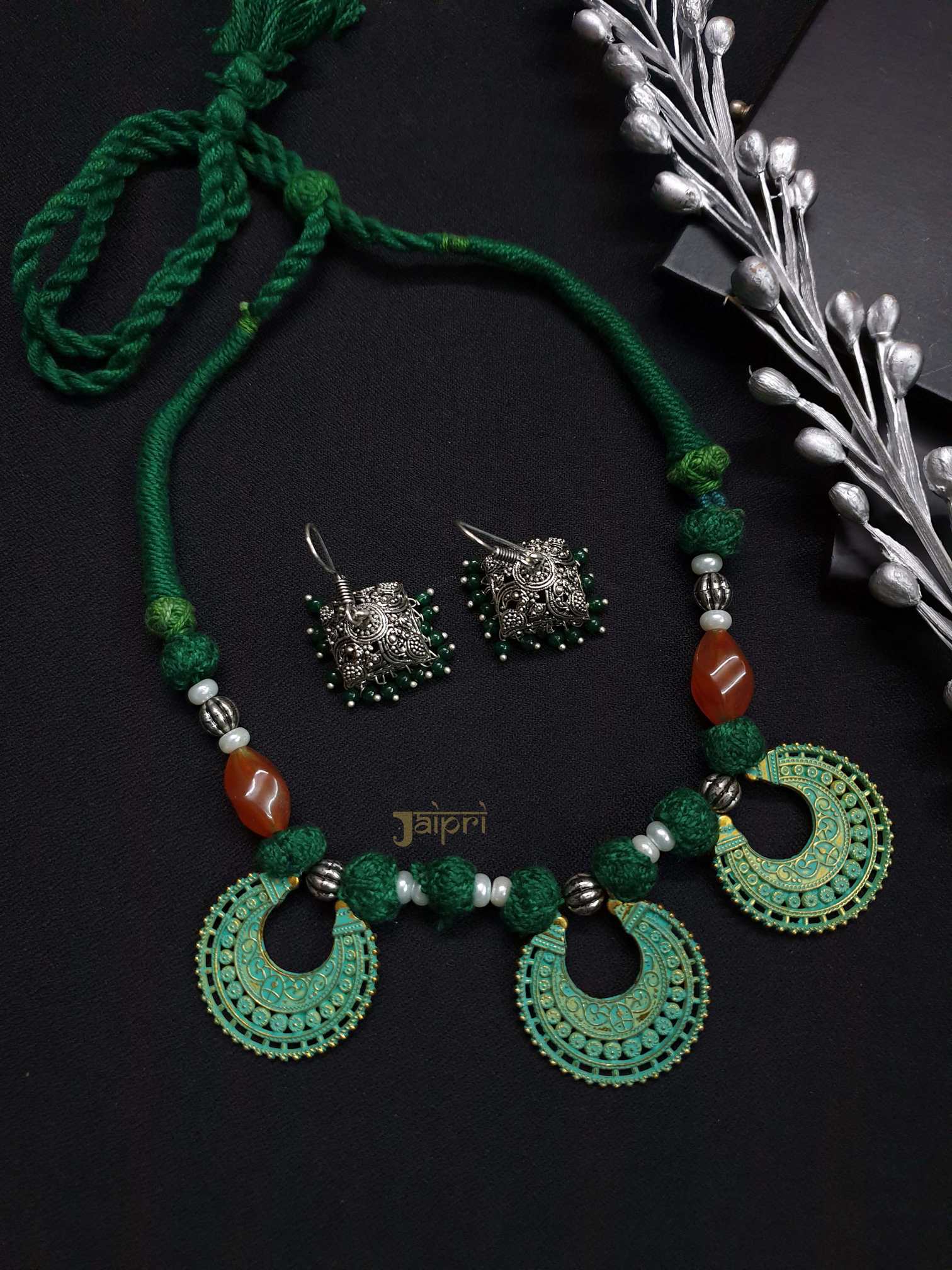 Oxidized Choker Necklace With Jhumki Earrings