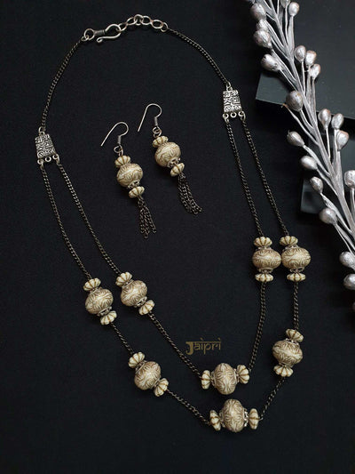 Double Layer Oxidized Beads, Necklace With Earrings