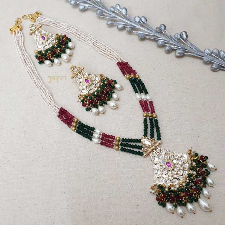 Designer Multicolor Stone Kundan Necklace With Earrings