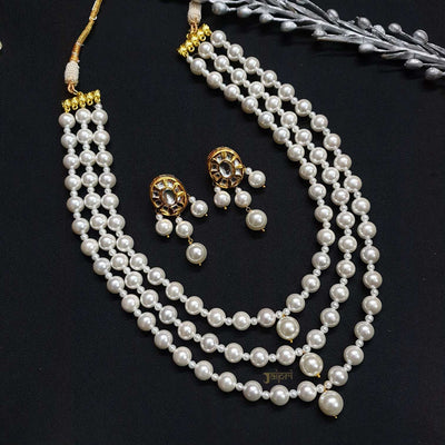 Designer Pearl Beads Stone Necklace With Earrings