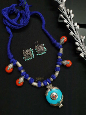 Turquoise Stone, Choker Necklace With Jhumki Earrings