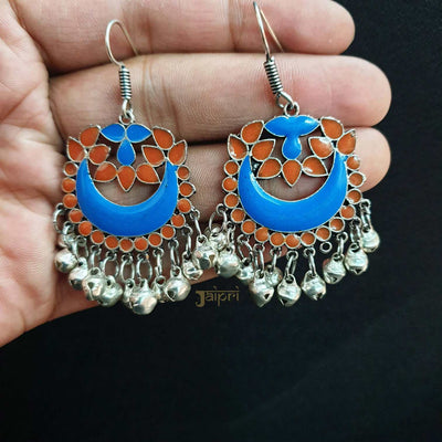 Turquoise Meenakari Oxidized Floral Hoops Earrings