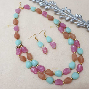 Multicolor Beads Stone Necklace With Earrings