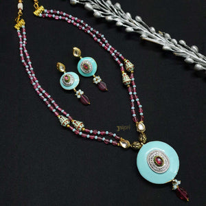 Pink Beads Stone Fusion Turquoise Pendant With Earrings