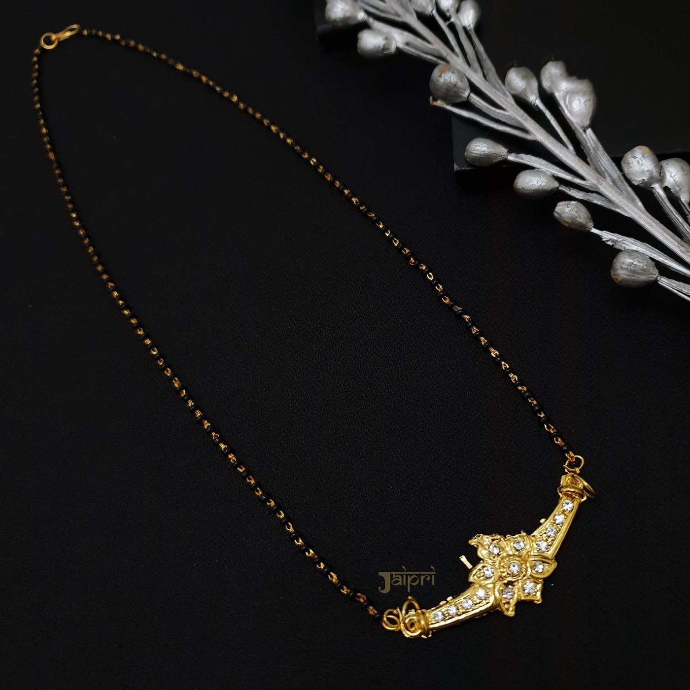 Floral Design AD Stone Gold Plated Mangalsutra