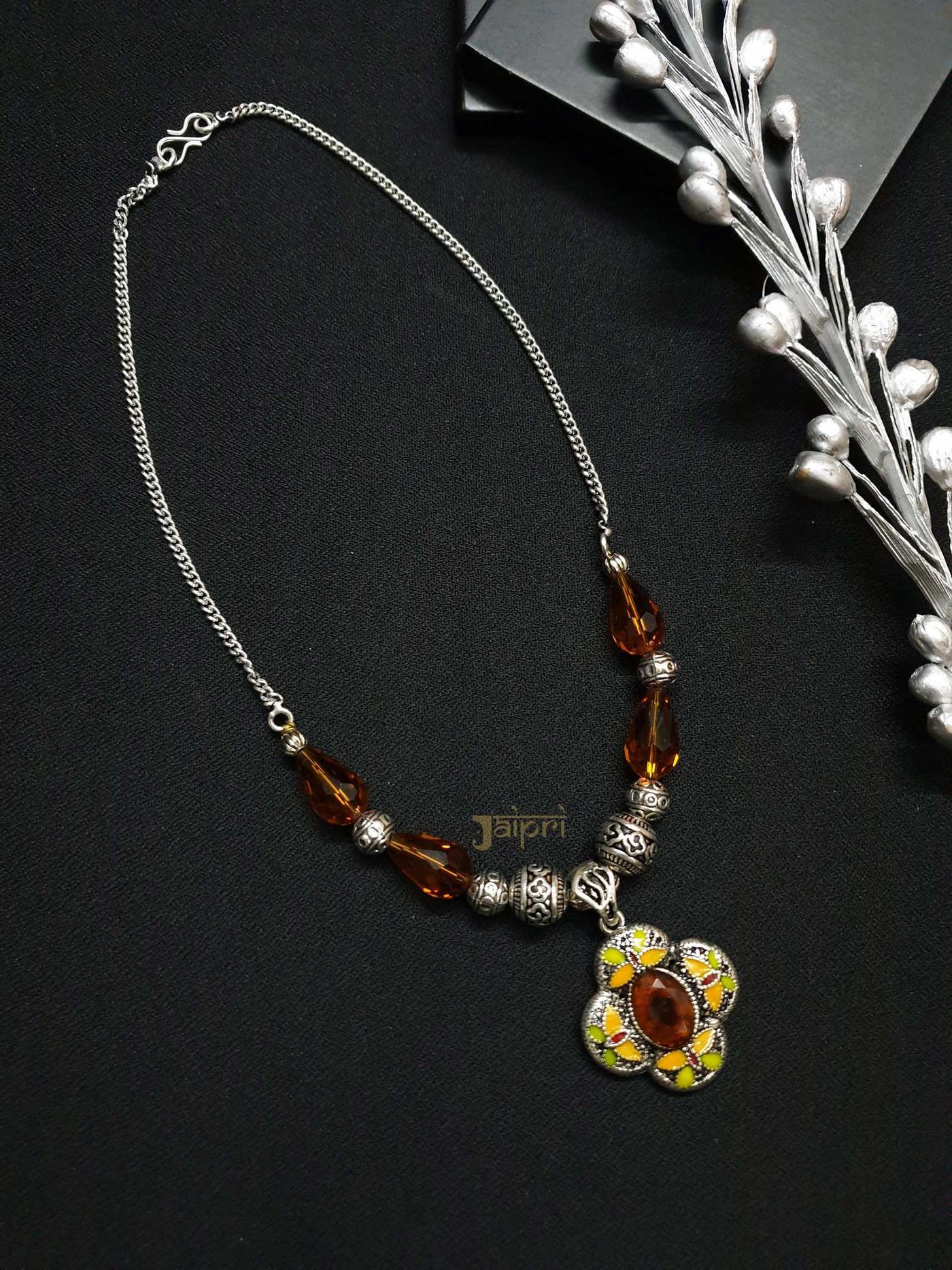 Floral Design Meenakari, Stone Necklace