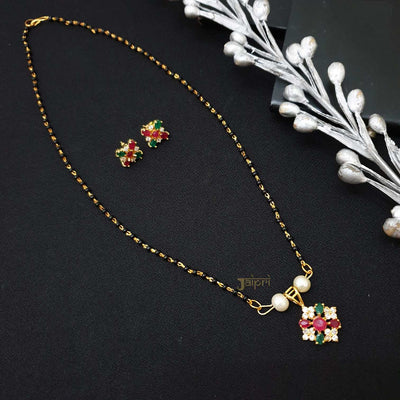 Green & Ruby Stone Floral Mangalsutra With Earrings
