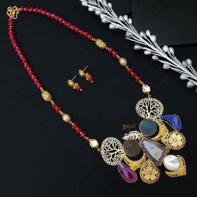 Multicolor Designer Fusion Gold Pendant With Earrings