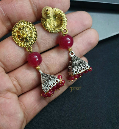 Dual Tone Floral Jhumki Earrings