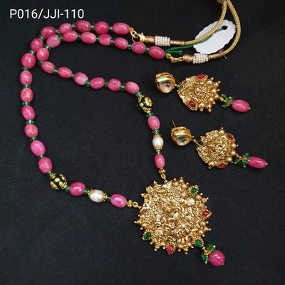 Gold Tone Lakshmi Temple Pendant Set With Earrings