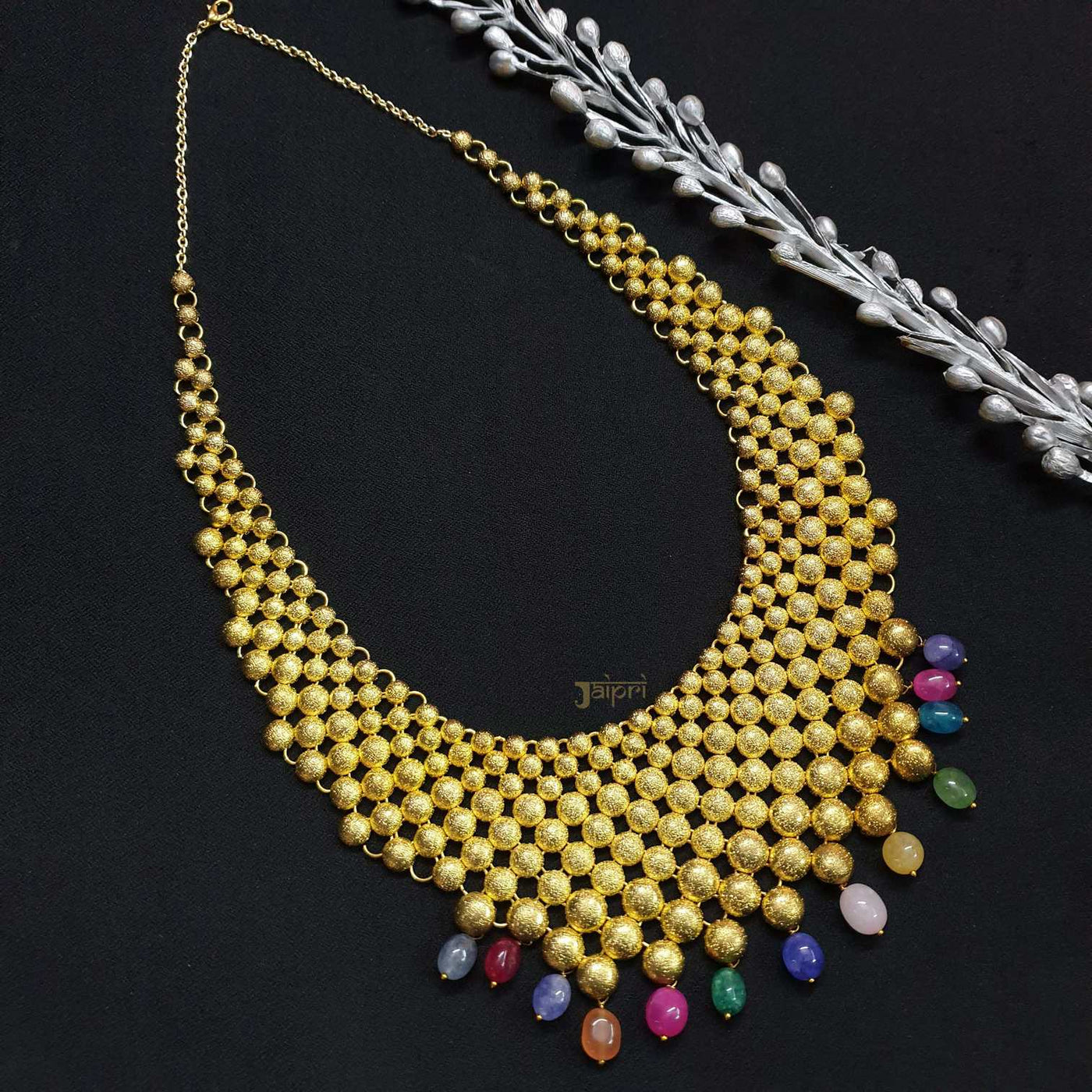 Multicolor Beads Stone Gold Long Necklace