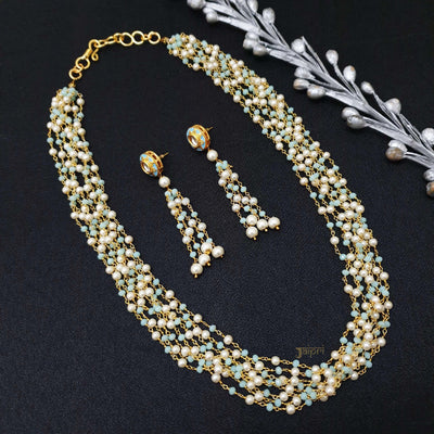 Gold Tone Small Turquoise And Pearl Beaded Necklace