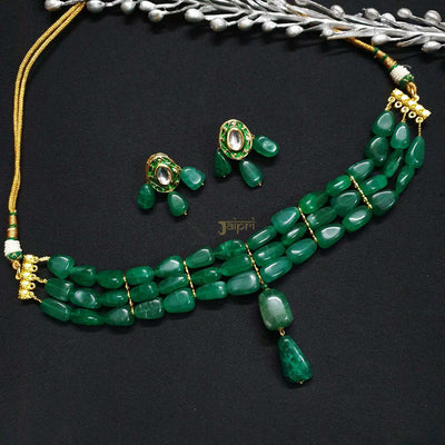 Adorable Green Beads Stone Choker With Earrings