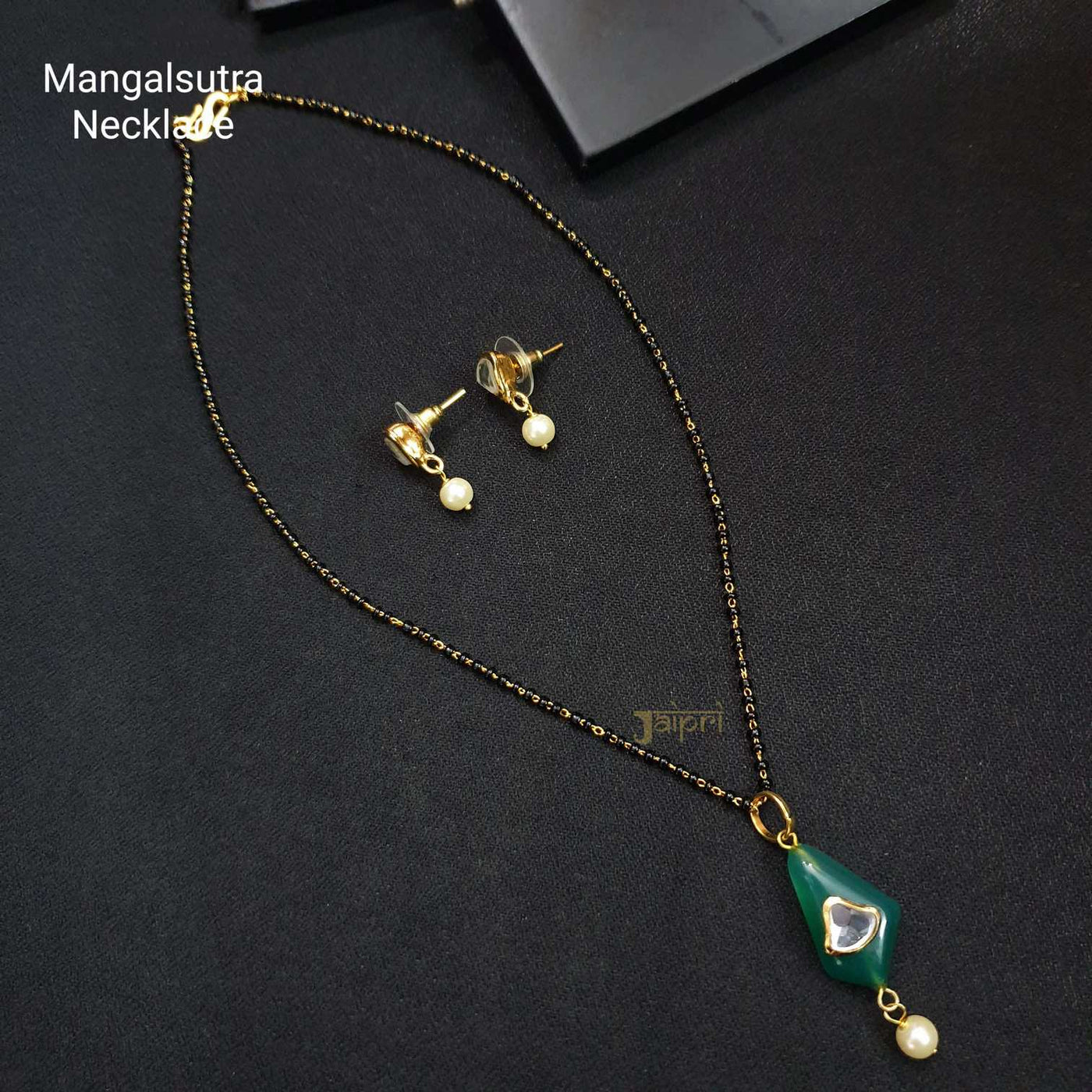 Adorable Green Stone Mangalsutra With Earrings