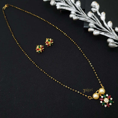 Ruby & Green With Pearl Stone Floral Mangalsutra With Earrings
