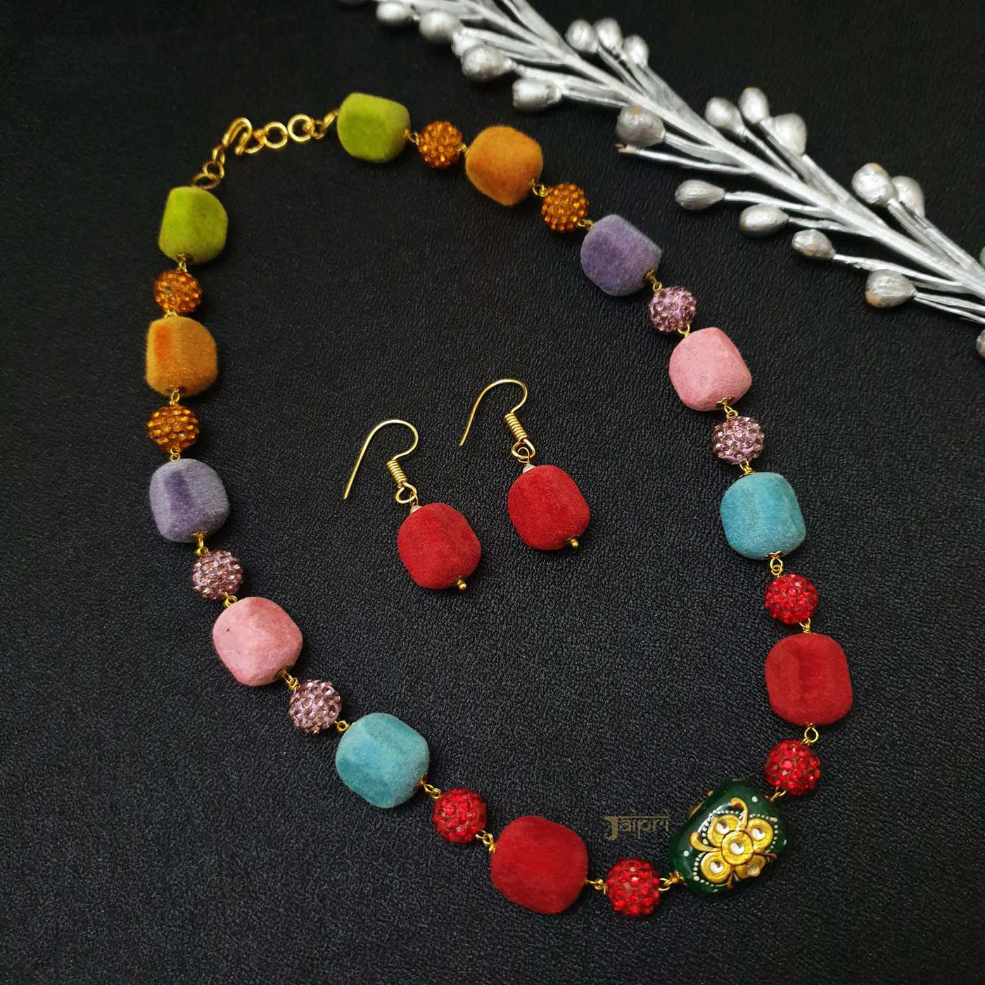 Multicolor Beads Beautiful Necklace With Earrings