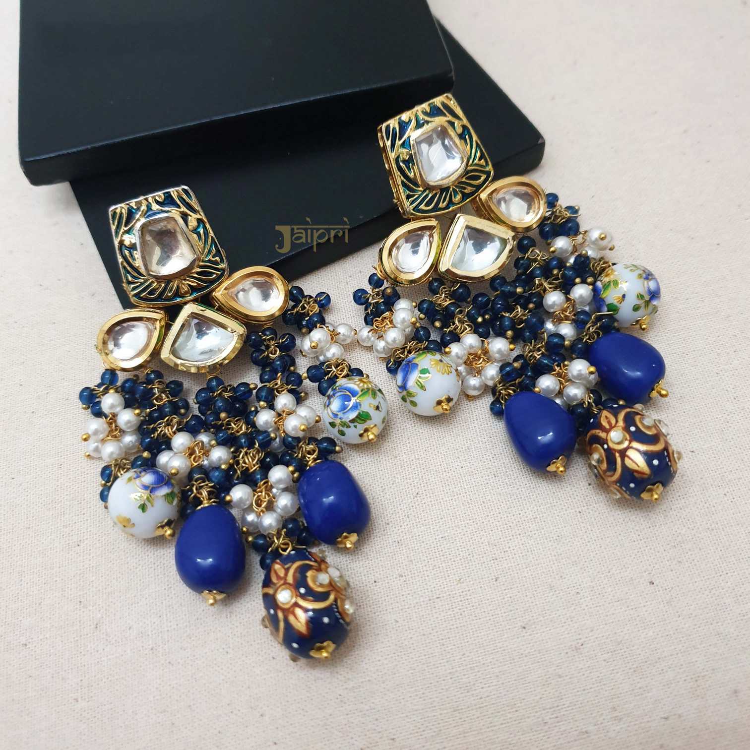 Blue Stone Kundan & Meenakari Earrings