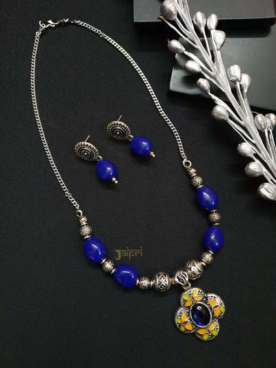 Blue Stone, Floral Necklace With Earrings