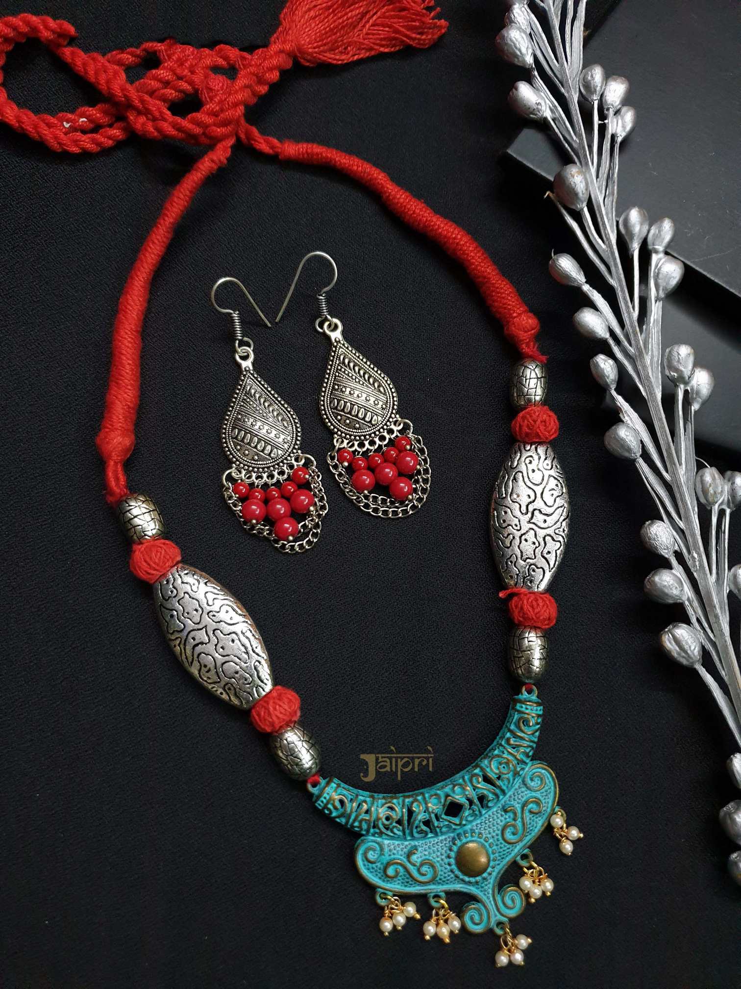 Oxidized Designer Necklace With Earrings