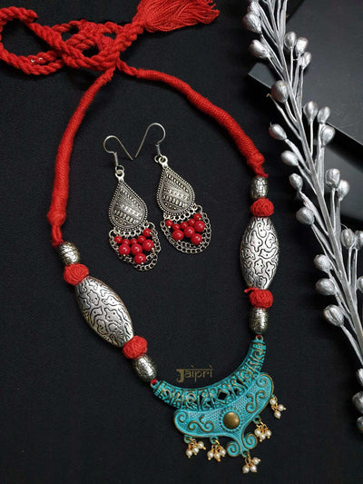 Oxidized Designer Necklace With Earrings