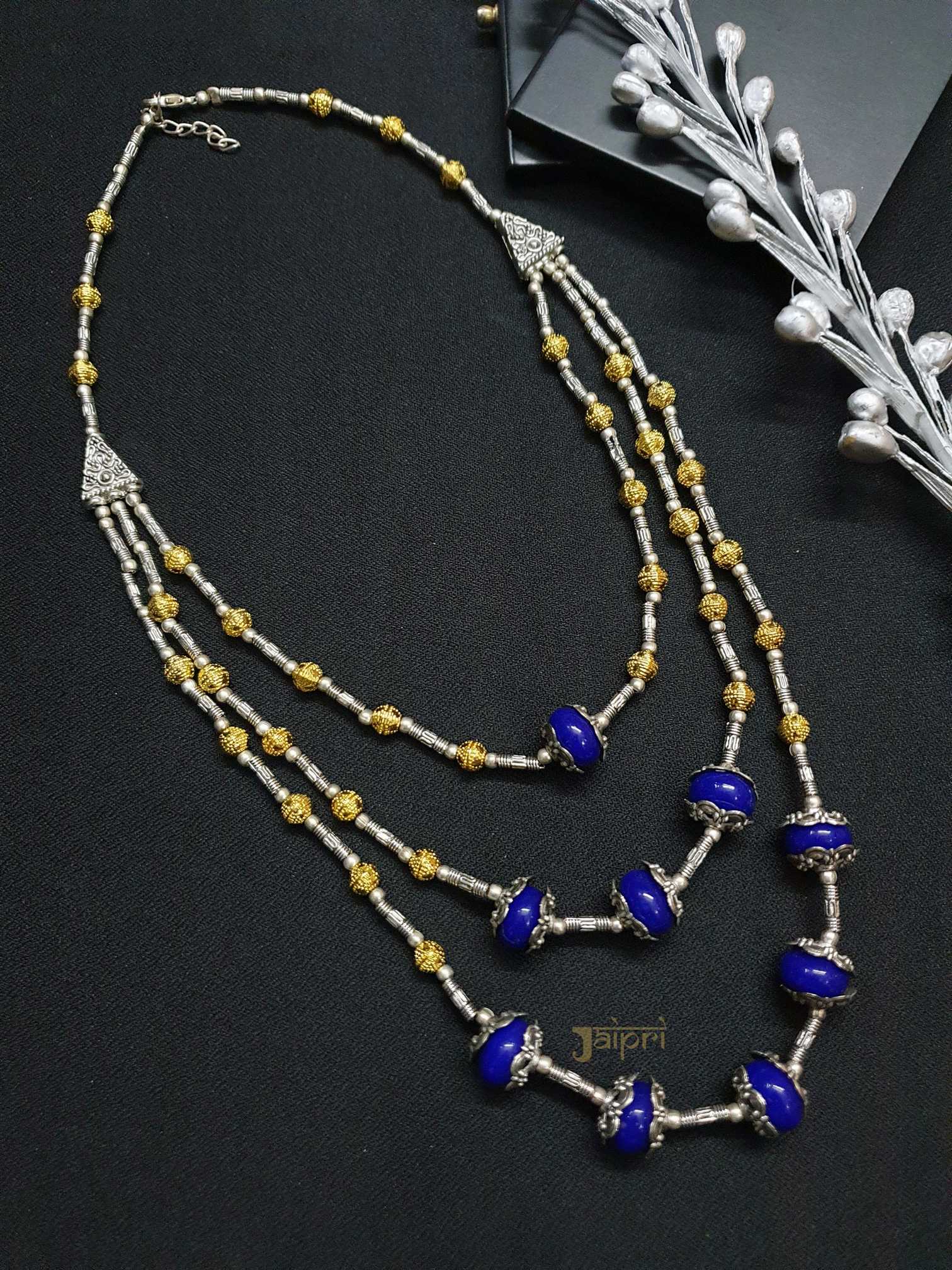Three Layer Blue Stone Necklace