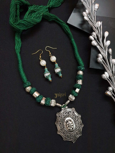 Oxidized Designer Thread Necklace With Earrings