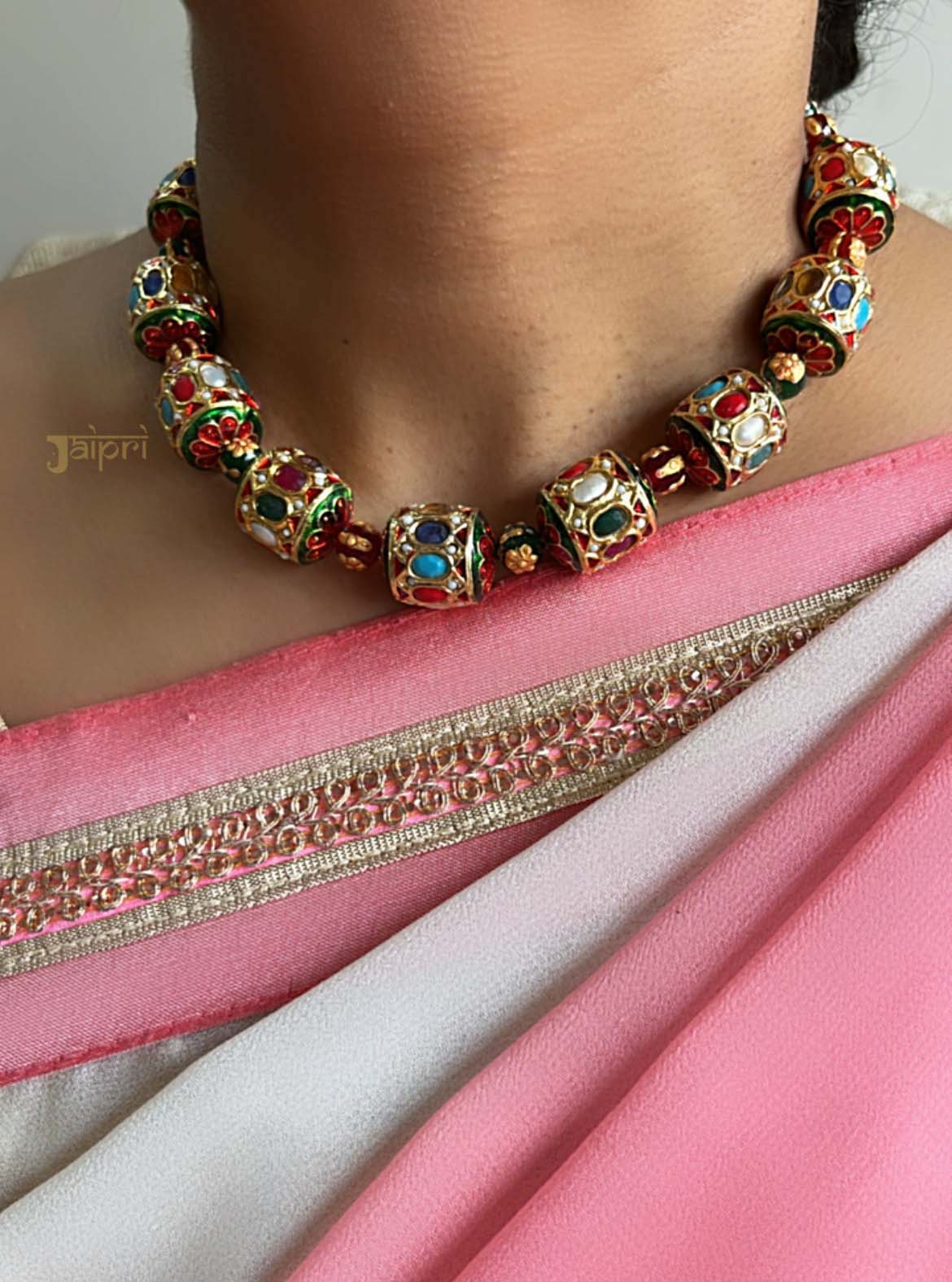 Meenakari Traditional Floral Necklace With Earrings