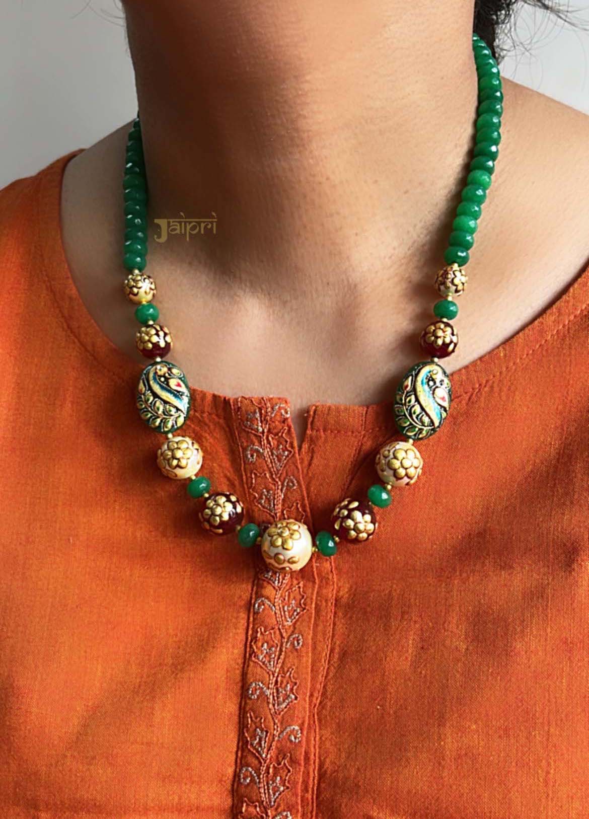 Floral Meenakari Gold Necklace With Earrings