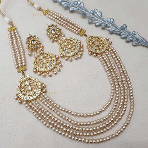 Adorable Kundan & Pearl Beads Stone Necklace With Earrings