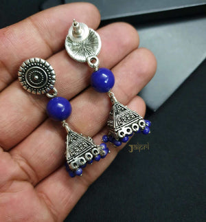 Floral Design, Blue Stone Jhumki Earrings